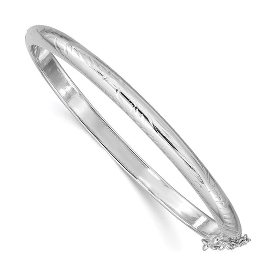 Sterling Silver Rhodium-plated 5mm D/C Hinged Bangle Bracelet QB39