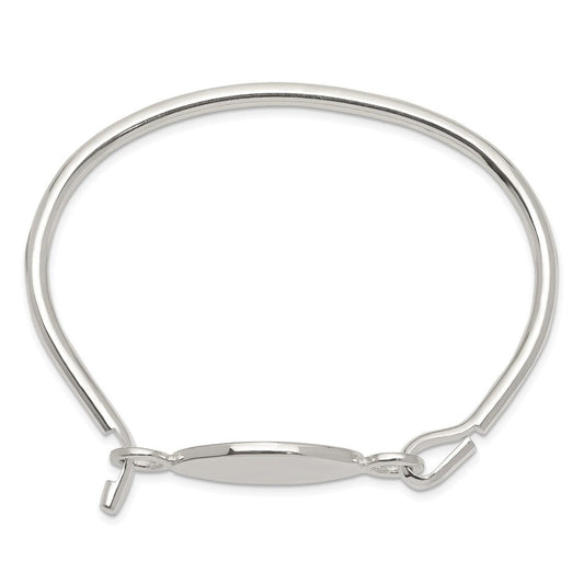 Sterling Silver Bangle w/Oval ID Plate Bracelet QB414