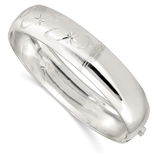 Sterling Silver Polished D/C and Textured Adjustable Bangle QB592