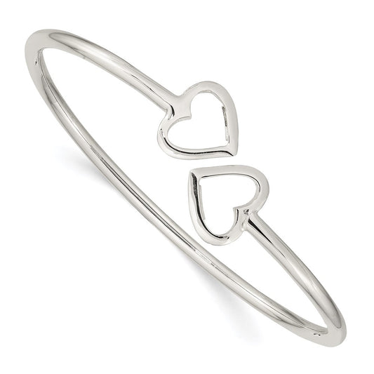 Sterling Silver Polished Heart Bangle QB597