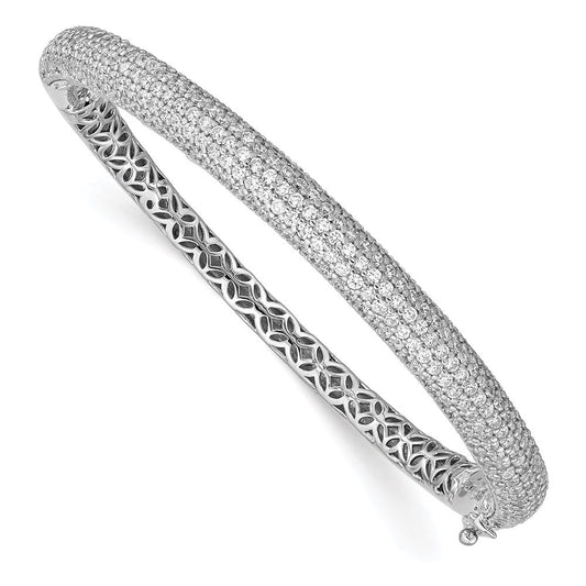 Sterling Shimmer Sterling Silver Rhodium-plated 303 Stone CZ Pav������������������������������������������������������ Hinged Bangle QB666