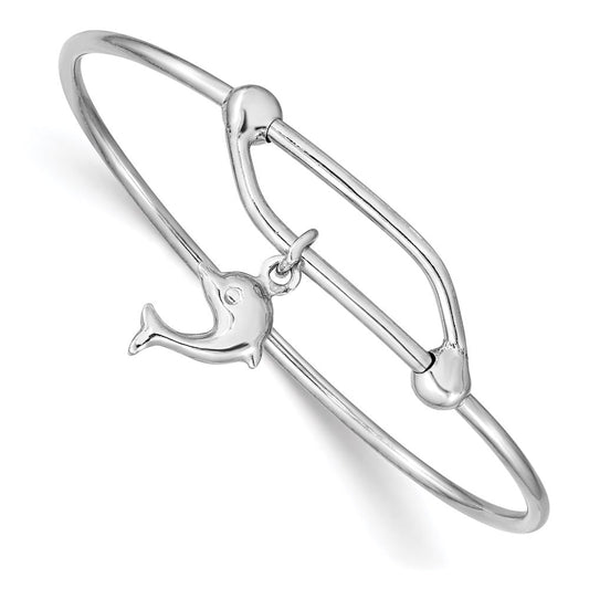 Sterling Silver Rhodium-plated Polished Dolphin Adjustable Baby Bangle QB670