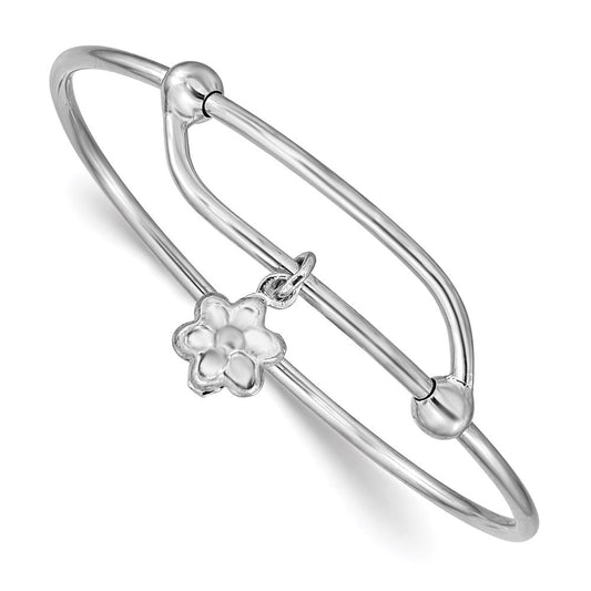 Sterling Silver Rhodium-plated Polished Flower Adjustable Baby Bangle QB671