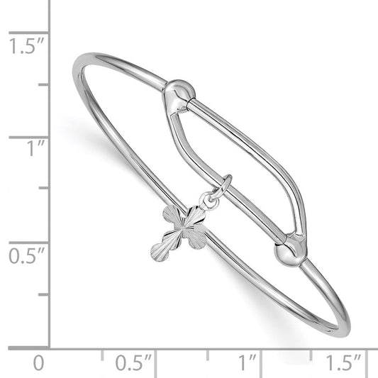 Sterling Silver RH-plated Polished & D/C Cross Adjustable Baby Bangle QB672