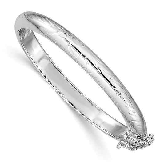 Sterling Silver Rhodium-plated Polished & Diamond-cut 5mm with Safety Clasp Hinged Children's Bangle QB788