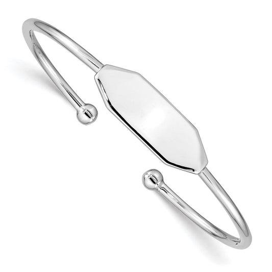 Sterling Silver Rhodium-plated Polished ID Children's Cuff Bangle QB838