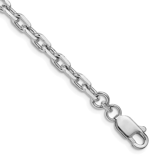 Sterling Silver Rhodium-plated 4.9mm Beveled Oval Cable Chain QCA150R-8