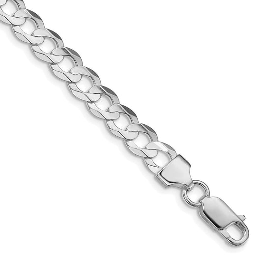 Sterling Silver Rhodium-plated 6.75mm Concave Beveled Curb Chain QCBC180R-8