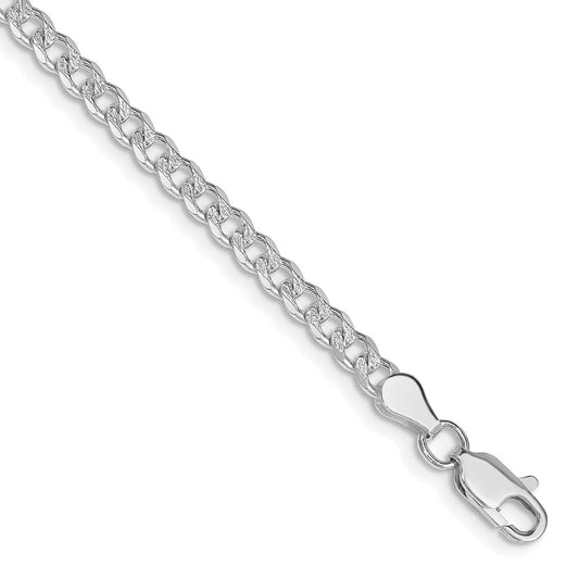 Sterling Silver Rhodium-plated 3.8mm Pav������������������ Curb Chain QCF100R-8