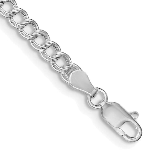 Sterling Silver Rhodium-plated 4.25mm Double Link Charm Bracelet QCH060R-7