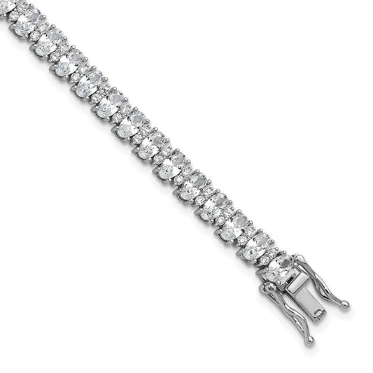 Cheryl M Sterling Silver Rhodium-plated Fancy Oval CZ Bracelet QCM1672-7.25