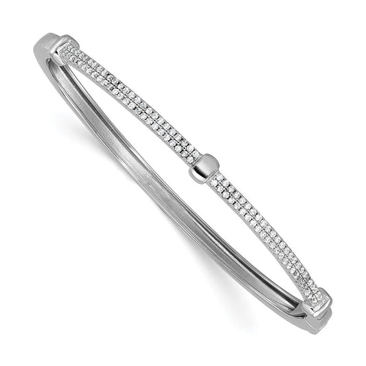 Cheryl M Sterling Silver Rhodium-plated Polished CZ Hinged Bangle QCM1798