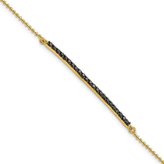 Cheryl M Sterling Silver Hematite and Gold-plated Polished and Beaded Black CZ Bar 7 Inch Bracelet QCM1958-7