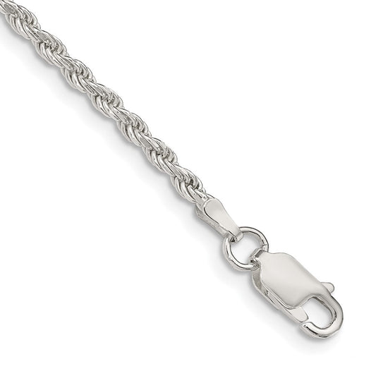 Sterling Silver 2.25mm Diamond-cut Rope Chain Anklet QDC050-8