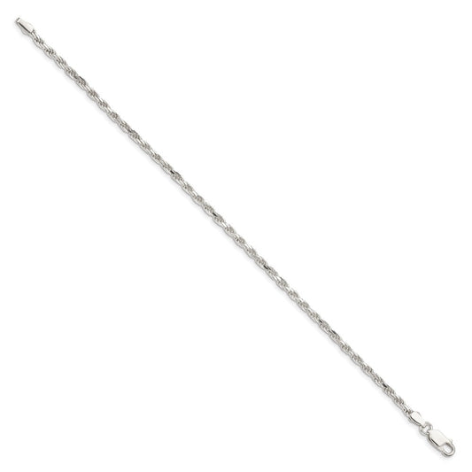 Sterling Silver 2.5mm Diamond-cut Rope Chain Anklet QDC055-8