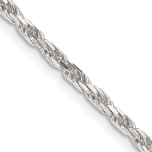 Sterling Silver 2.5mm Diamond-cut Rope Chain w/2in ext.QDC055