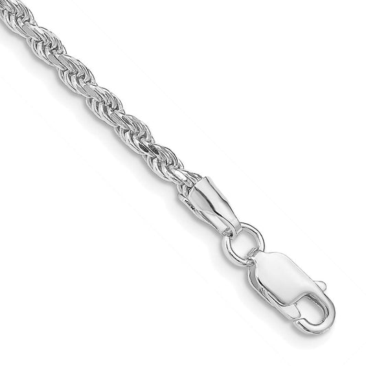 Sterling Silver Rhodium-plated 2.75mm Diamond-cut Rope Chain QDC060R-8