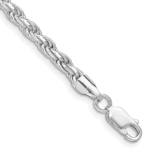 Sterling Silver Rhodium-plated 3.75mm Diamond-cut Rope Chain QDC080R-8