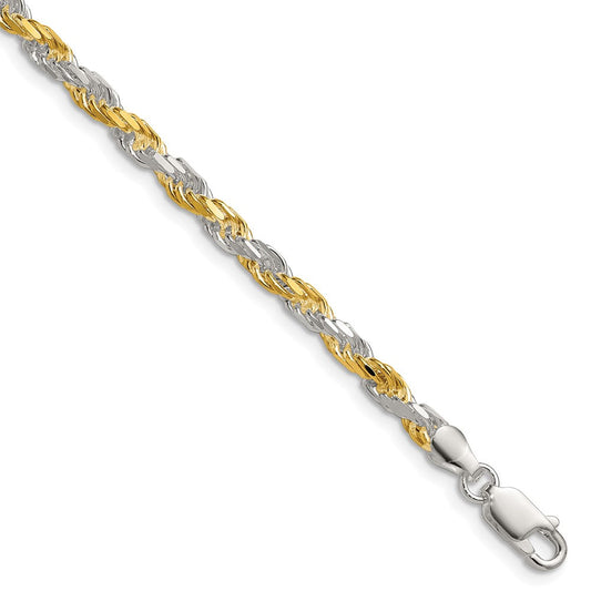 Sterling Silver And Vermeil 3.5mm Diamond-cut Rope Chain QDCY080-8