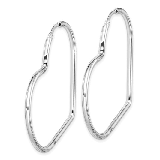 QE14844 Sterling Silver Rhodium-Plated 2mm Heart Hoop Earrings