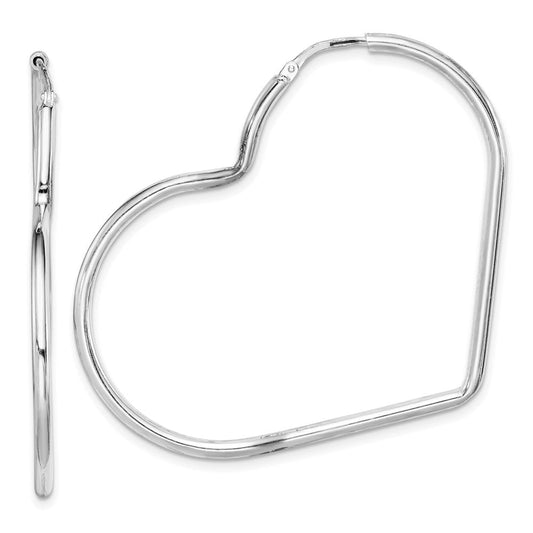 QE14844 Sterling Silver Rhodium-Plated 2mm Heart Hoop Earrings