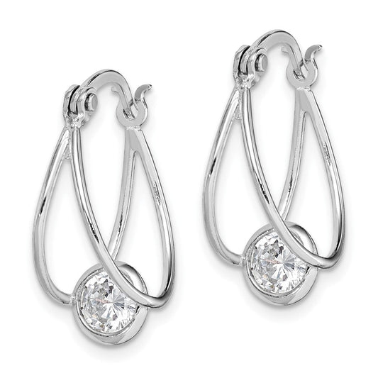 QE14946 Sterling Silver Rhodium-plated CZ Double Hoop Earrings