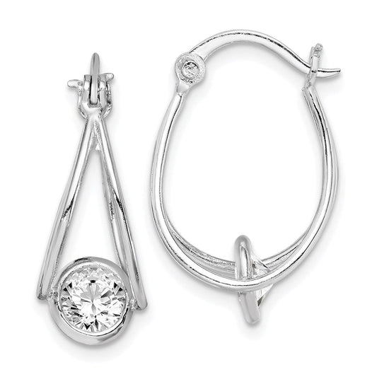 QE14946 Sterling Silver Rhodium-plated CZ Double Hoop Earrings