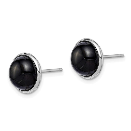 QE15152 Sterling Silver Rhod-plated Polished 10mm Onyx Cabochon Post Earrings