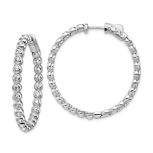 QE15447 Sterling Shimmer Sterling Silver Rhodium-plated 52 Stone 2.3mm CZ In and Out Round Hinged Hoop Earrings