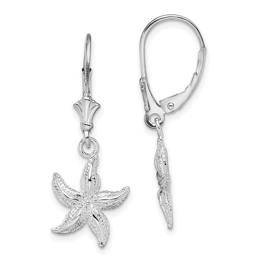 QE15567 De-Ani Sterling Silver Rhodium-Plated Polished Starfish Leverback Earrings