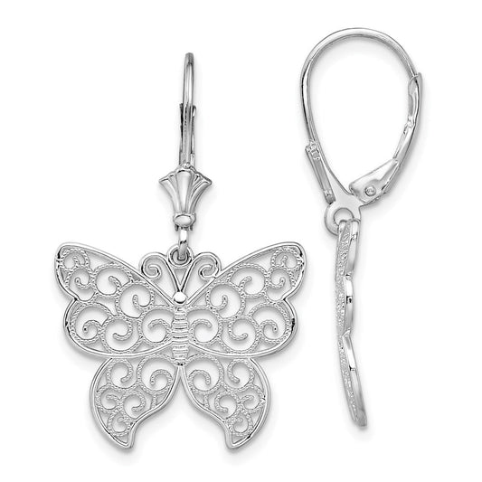 QE15571 De-Ani Sterling Silver Rhodium-Plated Polished Filigree Butterfly Leverback Earrings