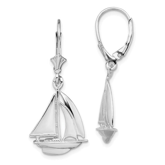 QE15586 De-Ani Sterling Silver Rhodium-Plated Polished Sailboat Leverback Earrings