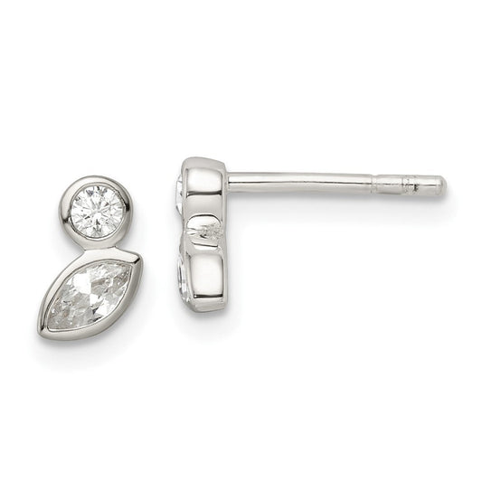 QE15671 Sterling Silver Polished CZ Post Earrings