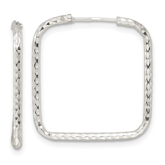 QE15829 Sterling Silver Polished D/C Square Endless Hoop Earrings