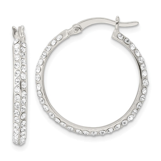 QE15859 Sterling Silver CZ Round Hoop Earrings
