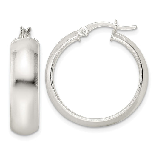 QE15862 Sterling Silver Polished 7x25mm Hoop Earrings