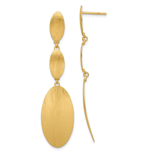 QE16103 Sterling Silver Gold-plated Brushed Triple Oval Post Dangle Earrings