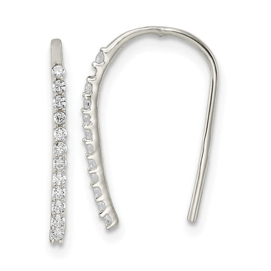 QE16221 Sterling Silver Polished CZ Threader Earrings