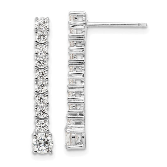 QE16243 Sterling Silver Rhodium-plated Polished CZ Post Dangle Earrings