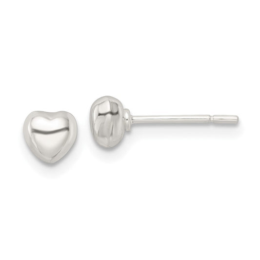 QE16421 Sterling Silver Polished Puffed Heart Post Earrings