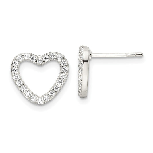 QE16429 Sterling Silver CZ Heart Post Earrings