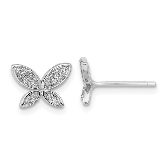 QE16559 Sterling Silver Rhodium-plated CZ Butterfly Post Earrings