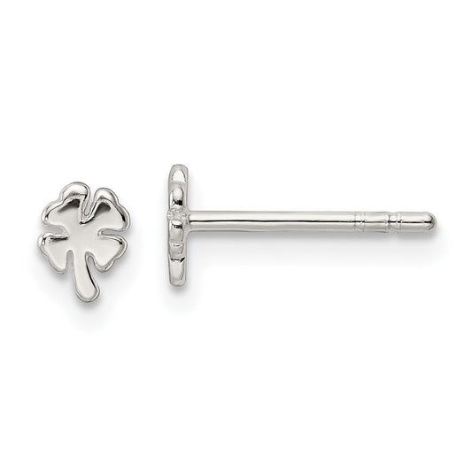 QE16570 Sterling Silver Polished 4 Leaf Clover Post Earrings