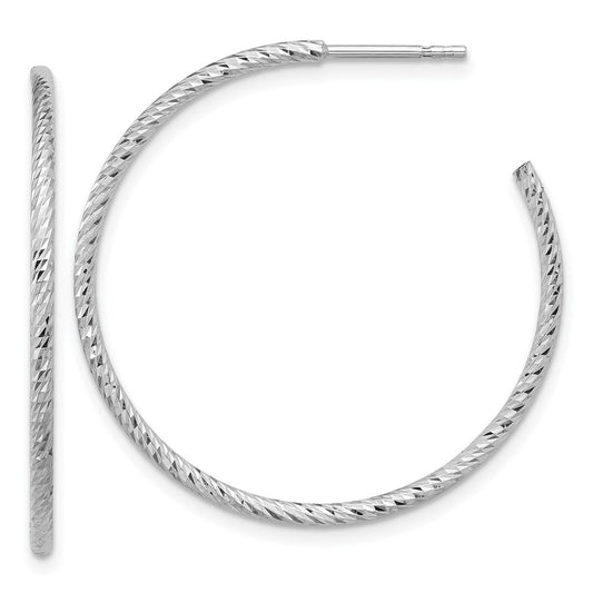 QE16993 Sterling Silver Rhodium-plated D/C Hollow Tube C-Hoop Earrings