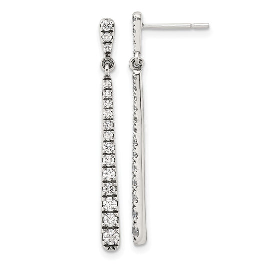 QE17153 Sterling Silver Polished & Antiqued Graduated CZ Post Dangle Earrings