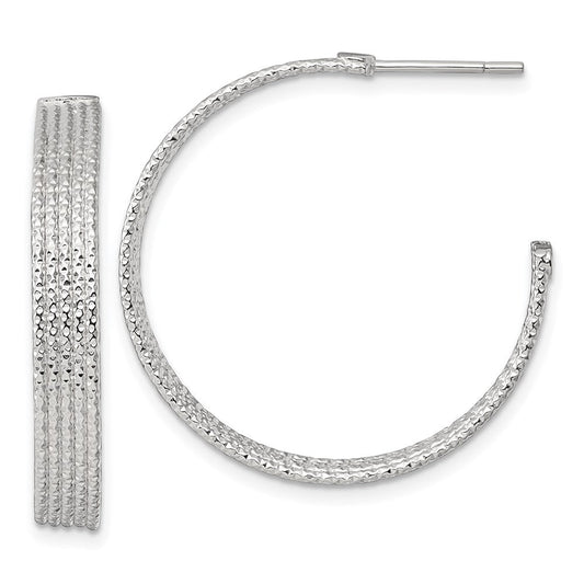 QE17988 Sterling Silver Polished and Textured 30x4.5mm Post C-Hoop Earrings