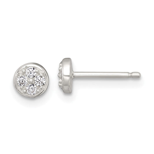 QE18042 Sterling Silver Polished White CZ Cluster 5.00mm Circle Post Earrings