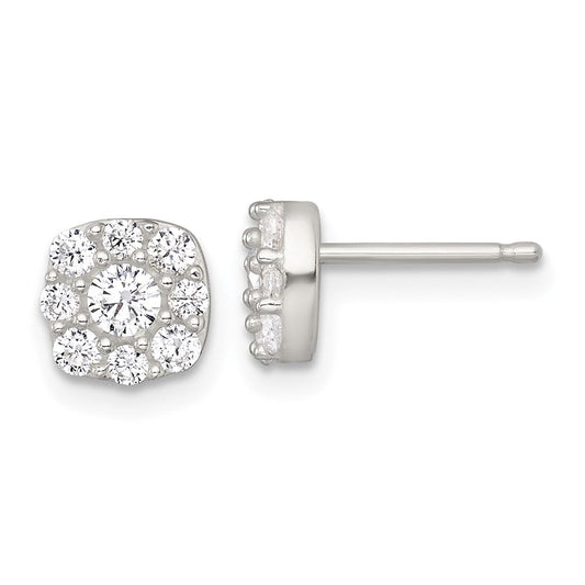 QE18044 Sterling Silver Polished White CZ Cluster 6.85mm Post Earrings