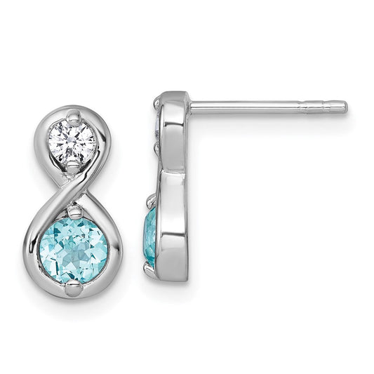 QE18333BT Sterling Silver Rhodium-plated Polished Round Lab Created Paraiba and CZ Infinity Post Earrings