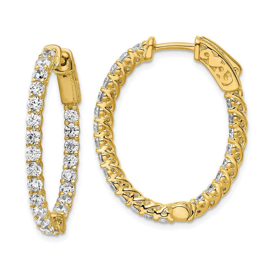 QE7578Y Sterling Shimmer Sterling Silver Gold-tone Flash Gold-plated 46 Stone 2.25mm CZ In and Out Oval Hinged Hoop Earrings